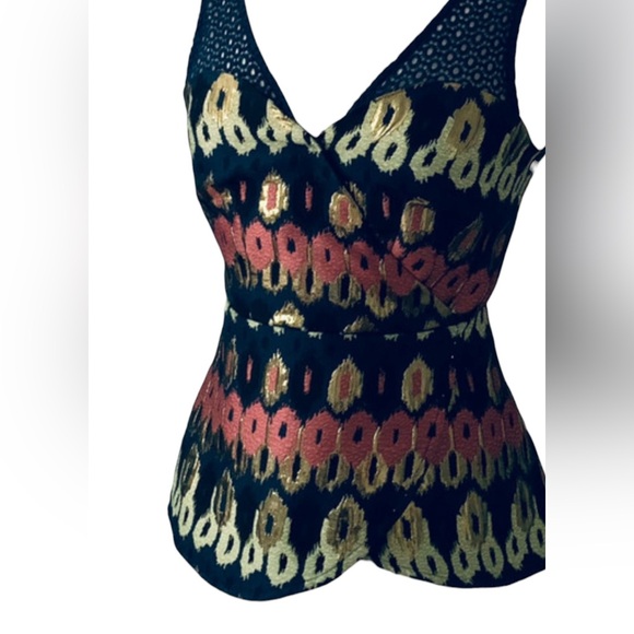 Anthropologie HD in Paris Yana Jacquard Peplum Top Blue Metallic Size 4 - Picture 6 of 16